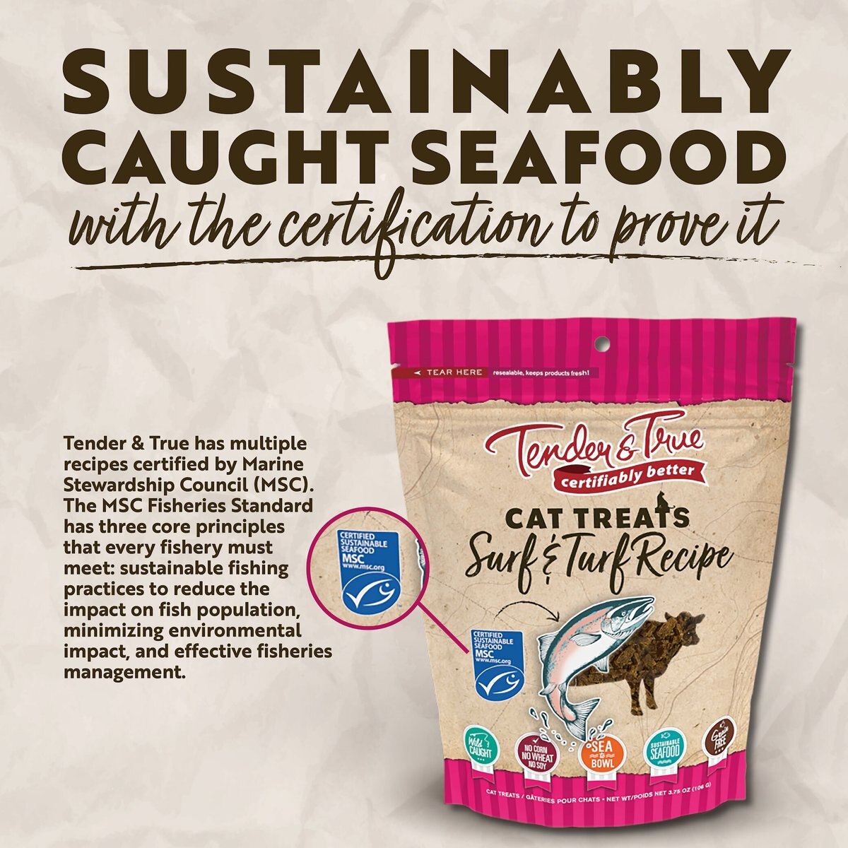 Tender and True Surf and Turf Grain-Free Cat Treats， 3.75-oz bag