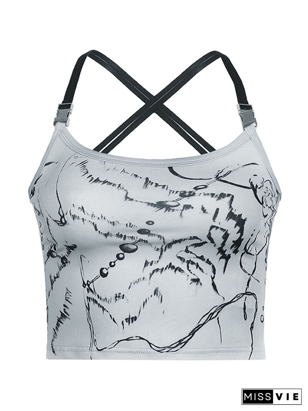 Abstract Print Buckle Strap Cami Top