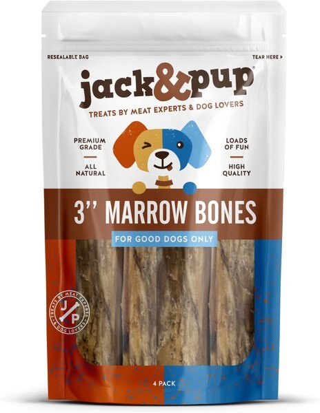 Jack and Pup Roasted Beef Marrow Bone 3-in Dog Treats， 4 count