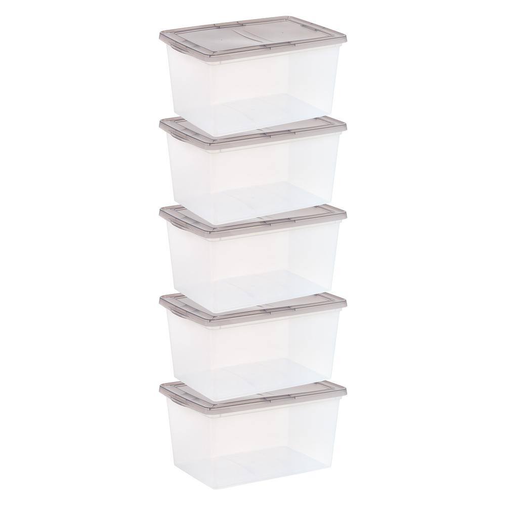 IRIS 14.5 Gal. Snap Top Plastic Storage Box in Clear with Gray Lid 5-pack 500158