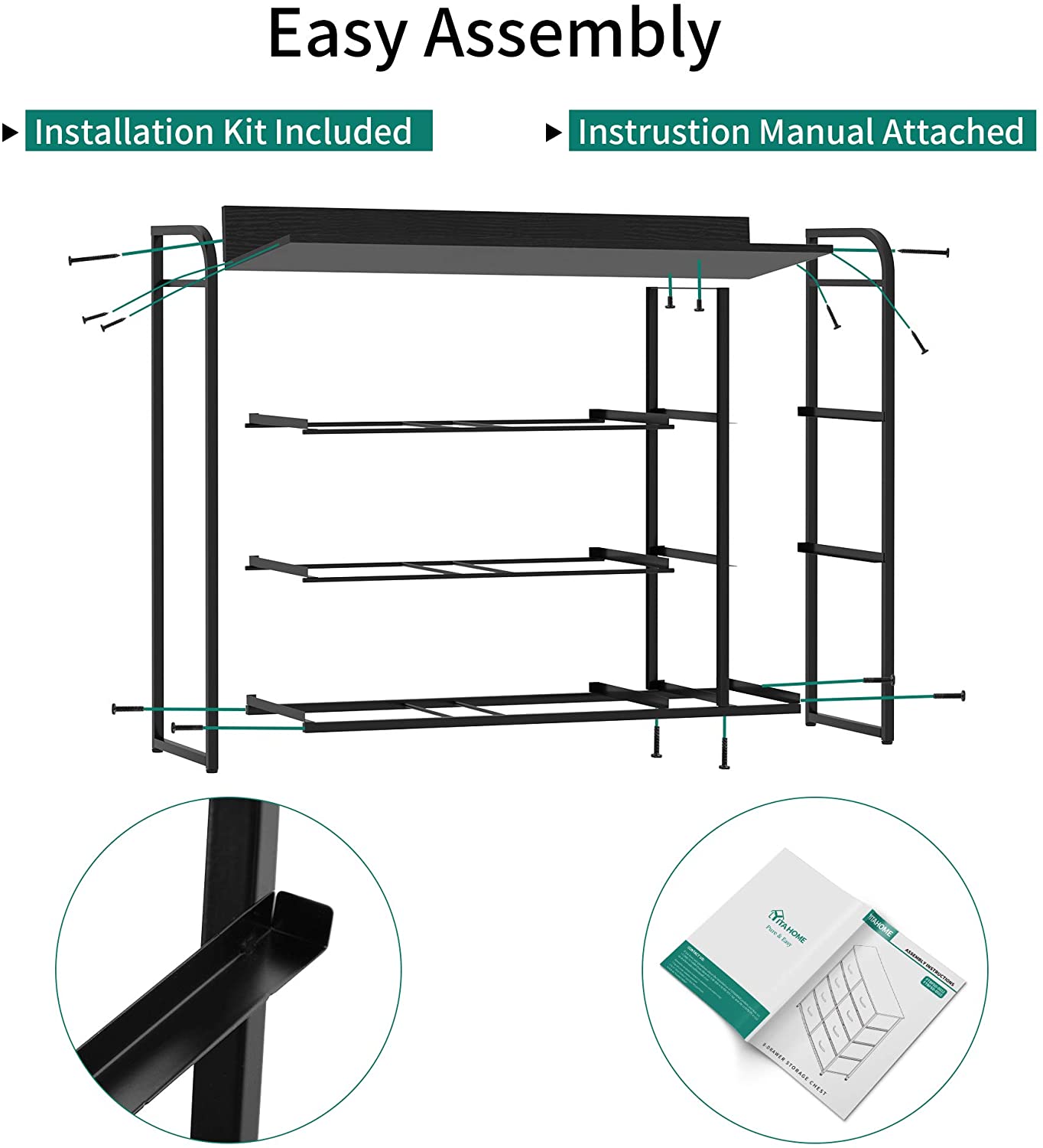 YITAHOME 7 Drawers Storage Organizer Wooden Top Shelf for Hallway, Black Grey