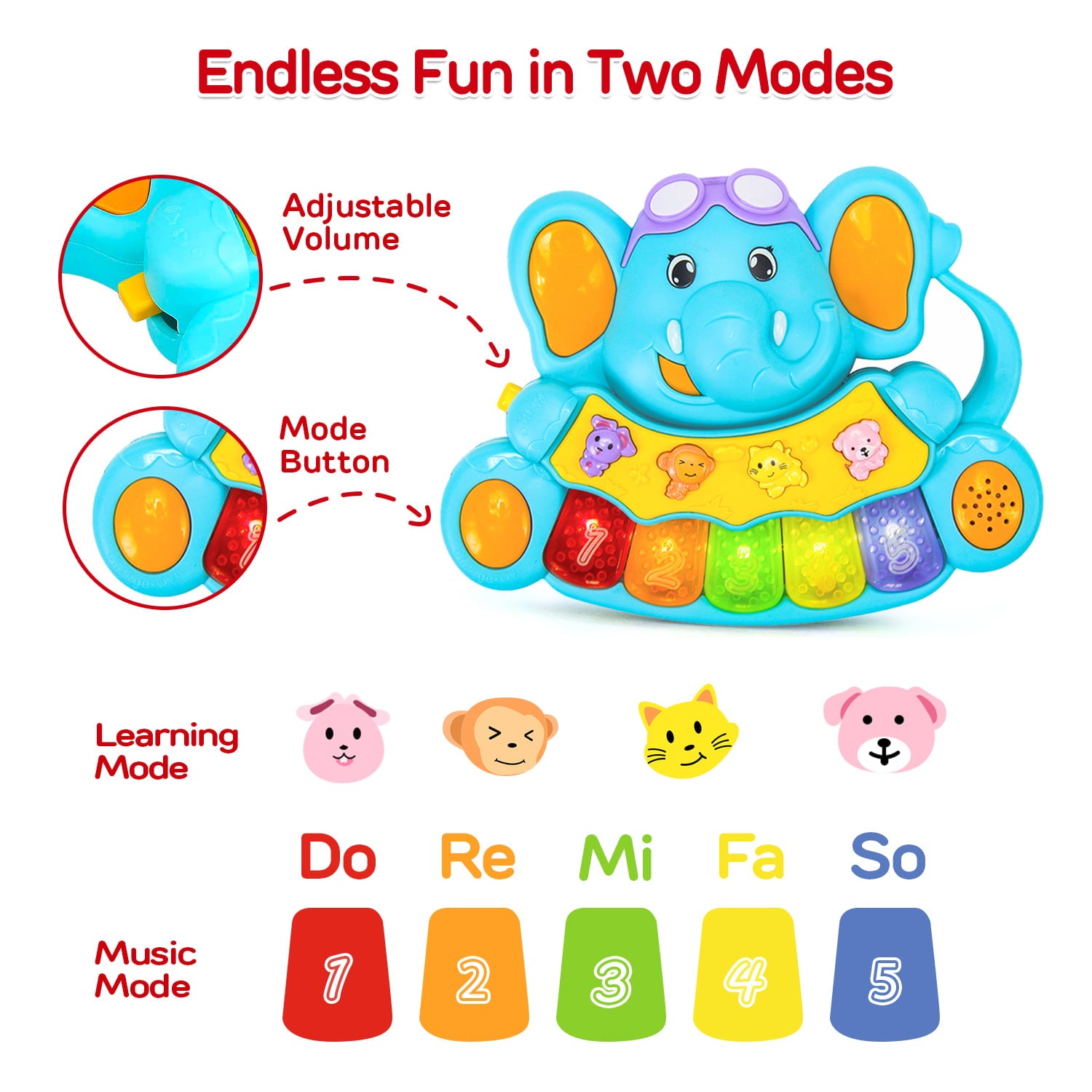 TOY Life Baby Piano Toys， Baby Toys 0 3 6 12 18 Months， Elephant Infant Toys， Newborn Baby Musical Toys， Light Up Toys for Boys Girls Toddlers， Baby Gifts for 0 3 6 12 18 Months， Baby Einstein Piano T