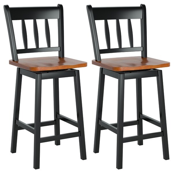 Set of 2 Bar Stools Wood Counter Height Bar Chairs Swivel Barstools