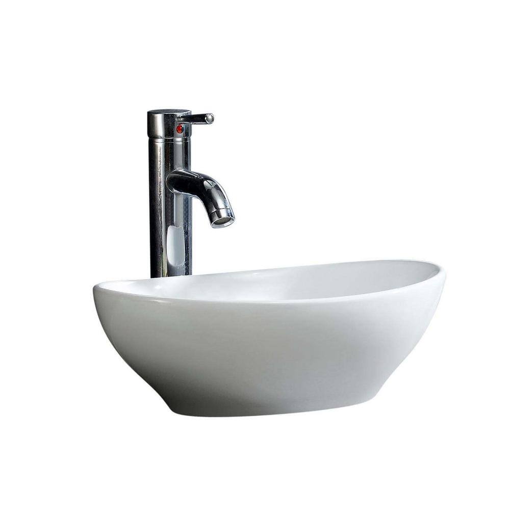 FINE FIXTURES Modern White Vitreous China Oval Vessel Sink MV1613RW