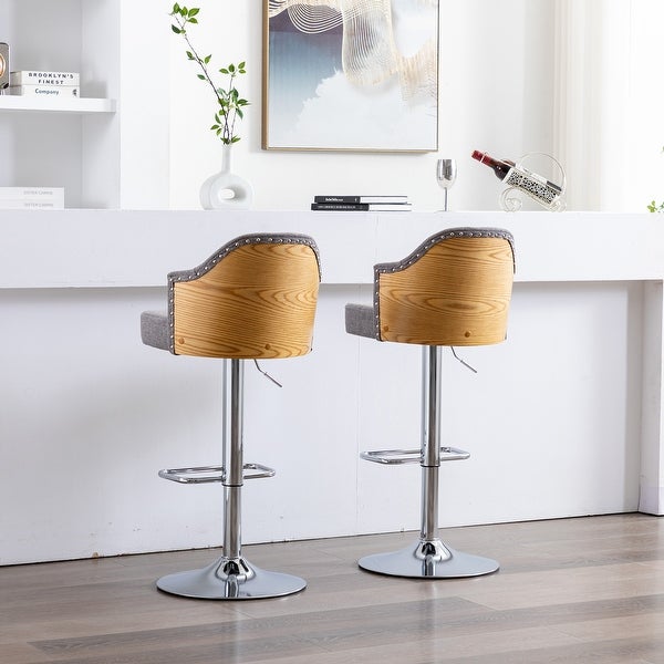 Bar Stools Adjustable Bent Wood Back Nailhead Trim Barstools (Set of 2) - 17.37