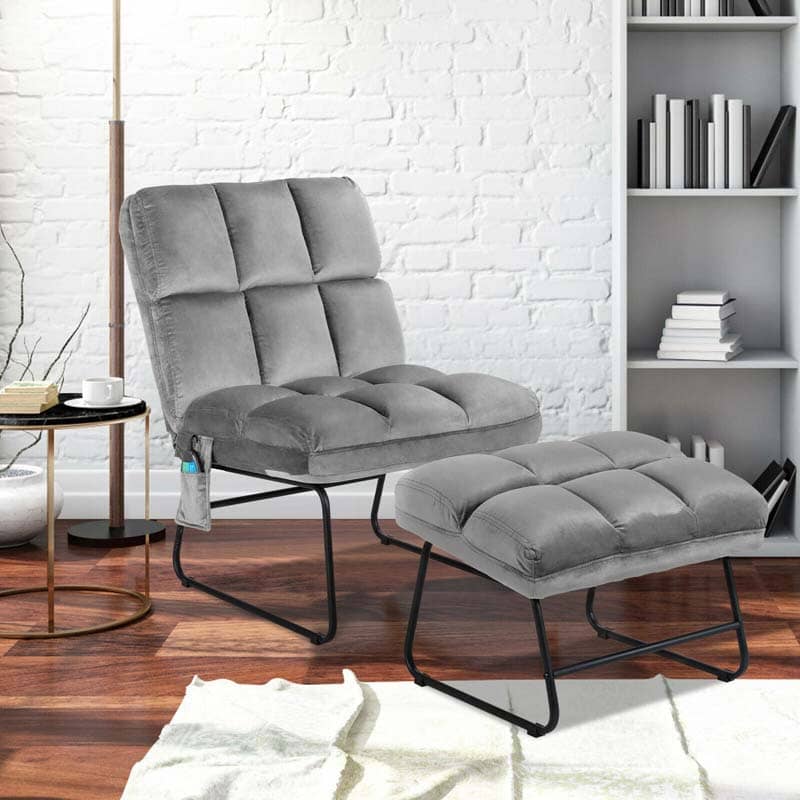 Massage Velvet Accent Sofa Chair with Ottoman, Electric Massage Couch for Living Room