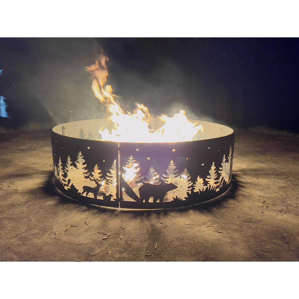 34 in. x 10 in. Outdoor Wood Burning Fire Ring in Black Campsite PF09CAMPRING3