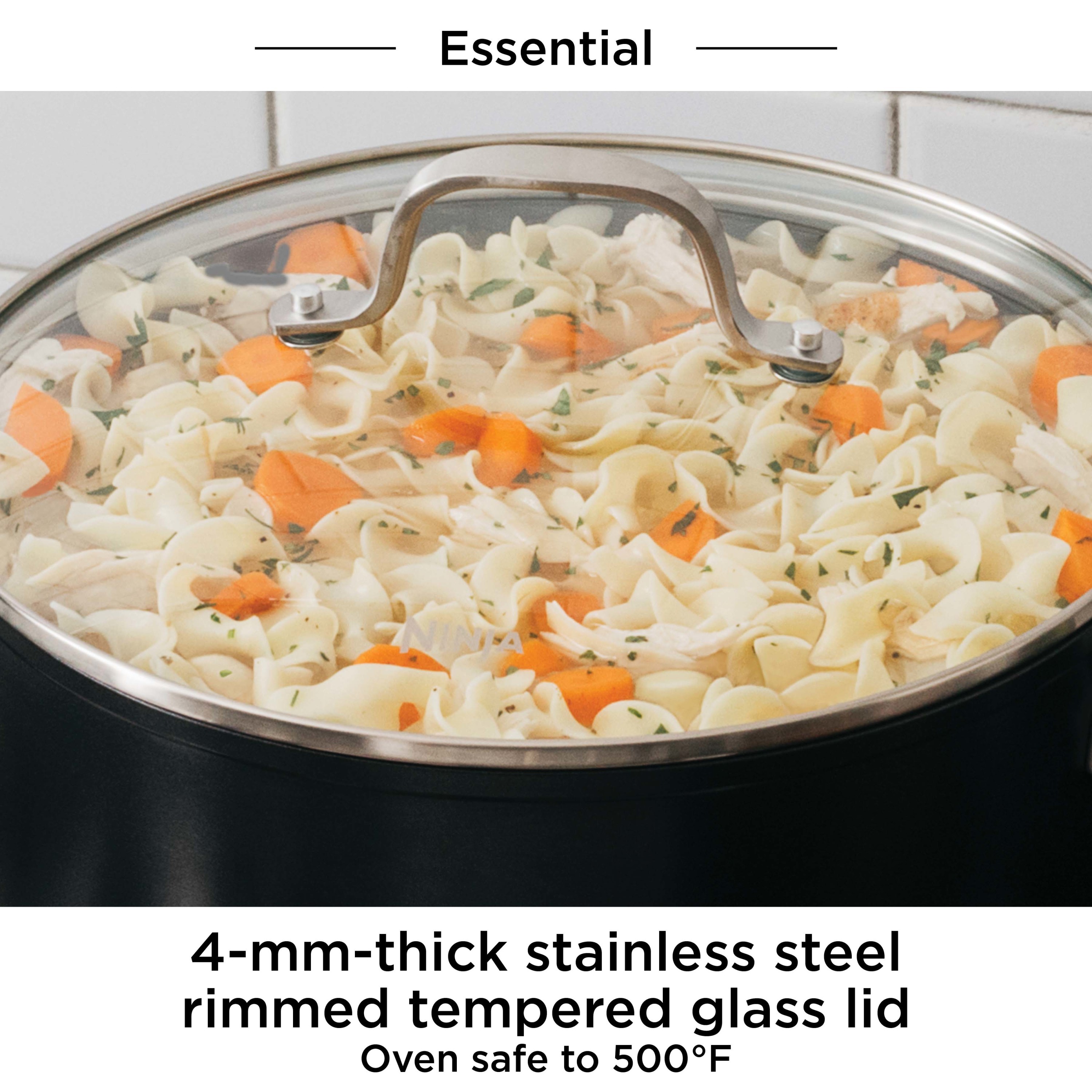 Ninja Foodi NeverStick Essential 3 1/2-Quart Saucepan with Glass Lid， oven safe to 500°F， C10235