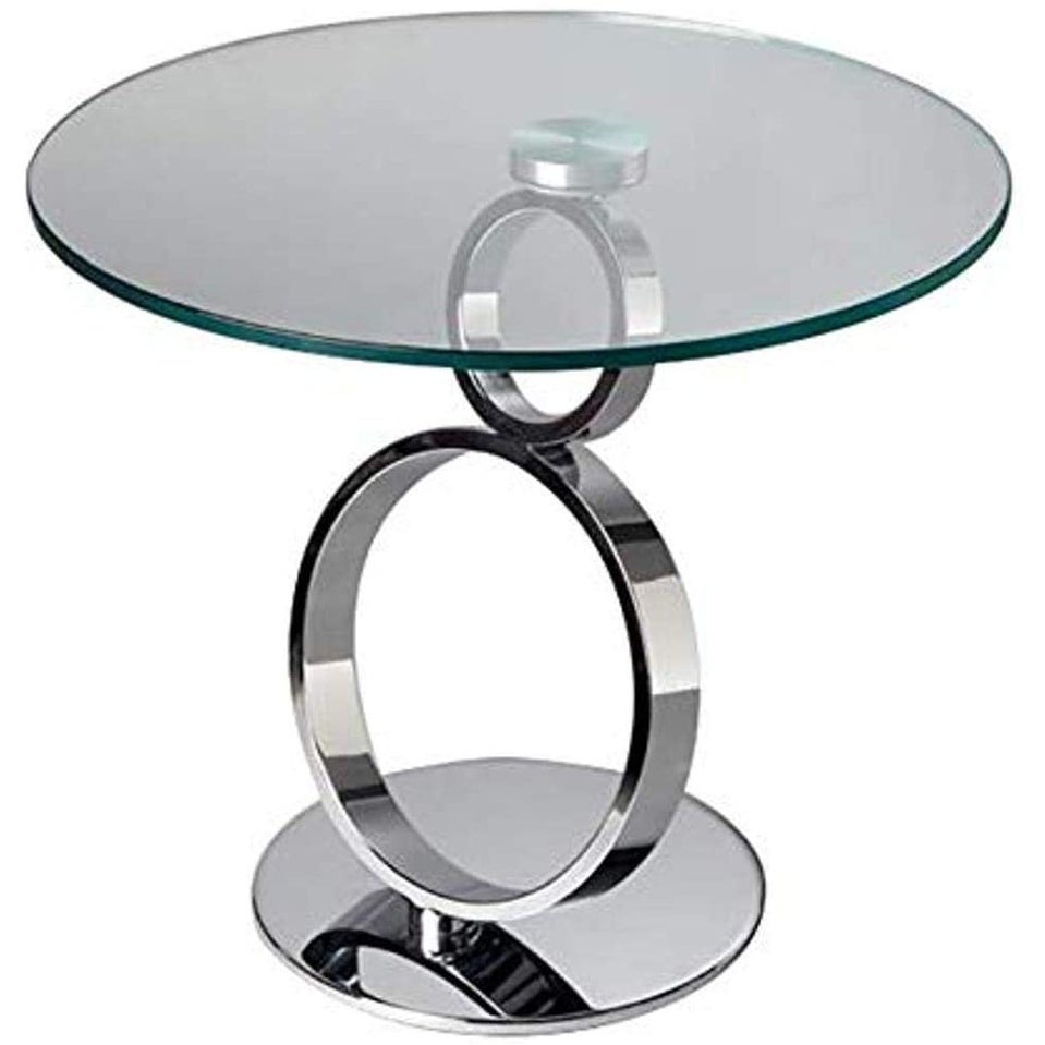 Clear Glass End Table with Chrome Pedestal Base and Circle Rings