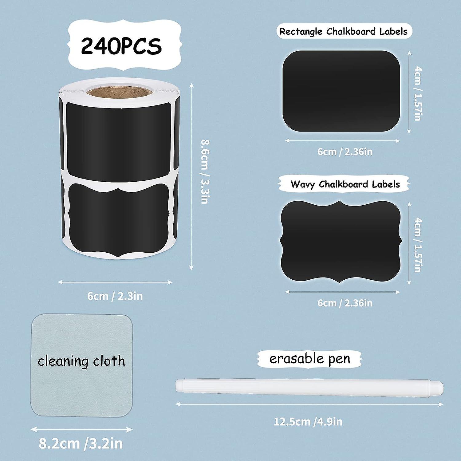 Chalkboard Labels 240 Pcs， Reusable Waterproof Blackboard Stickers Removable Label Sticker With White Chalk Marker And Small Towel For Jars， Bottles，