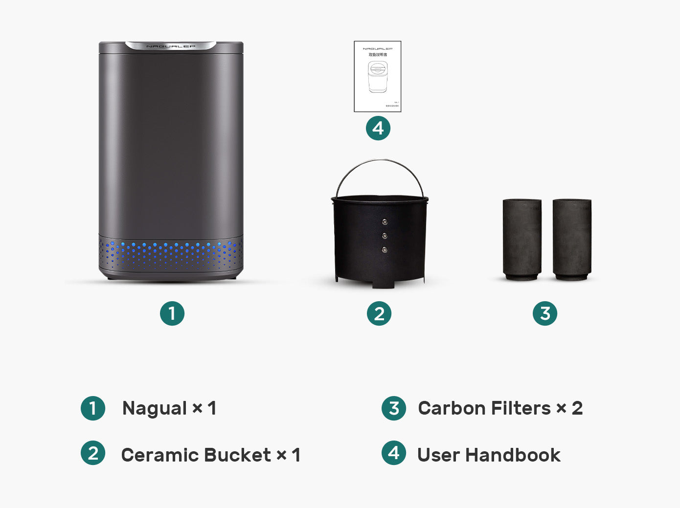 Nagualep Smart Waste Kitchen Composter, Compost Bin Kitchen, Electric Composter with Single Button Design, 2.5L, 150W