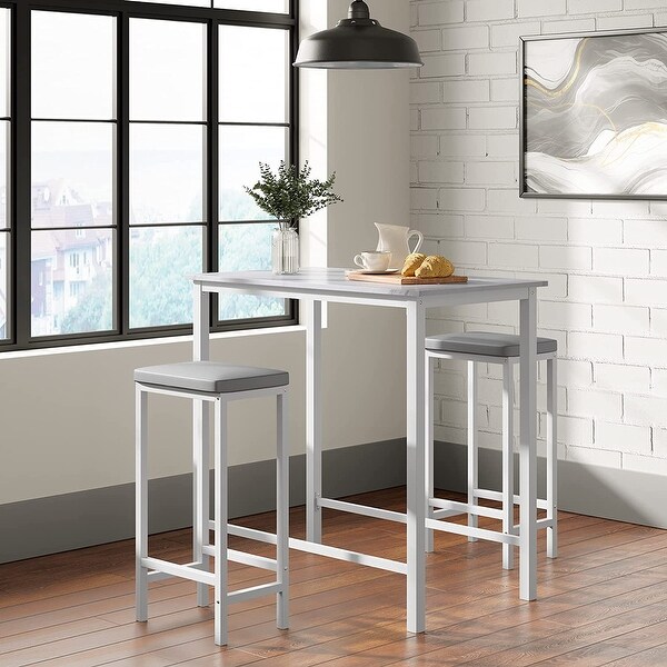 3-Piece Pub Bar Table Set Counter Height Breakfast Nook with 2 Stools