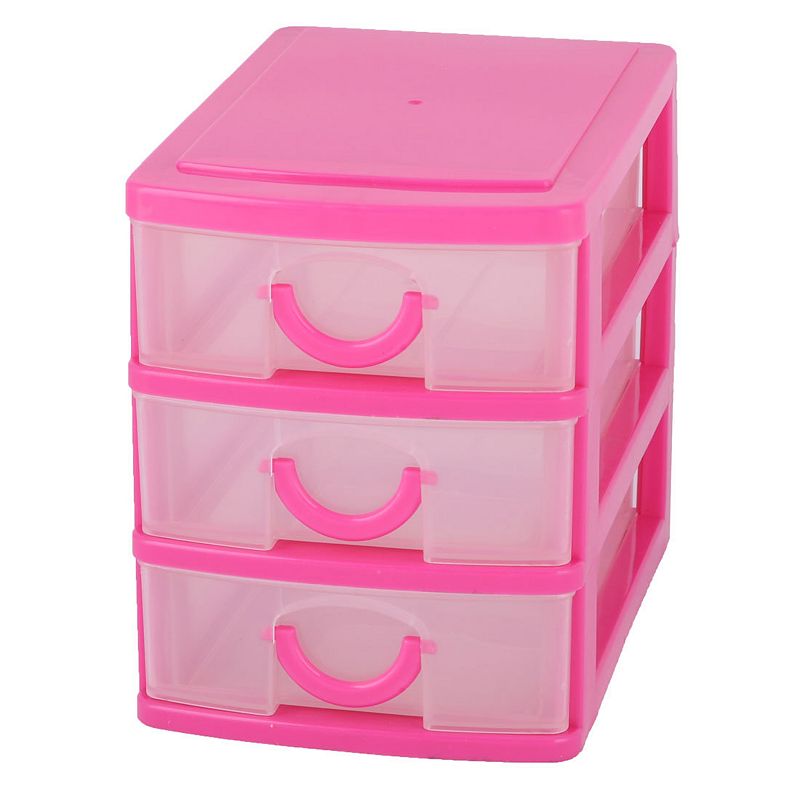 Home Dresser Plastic 3 Layers Trinket Cosmetic Holder Desk Storage Box Fuchsia