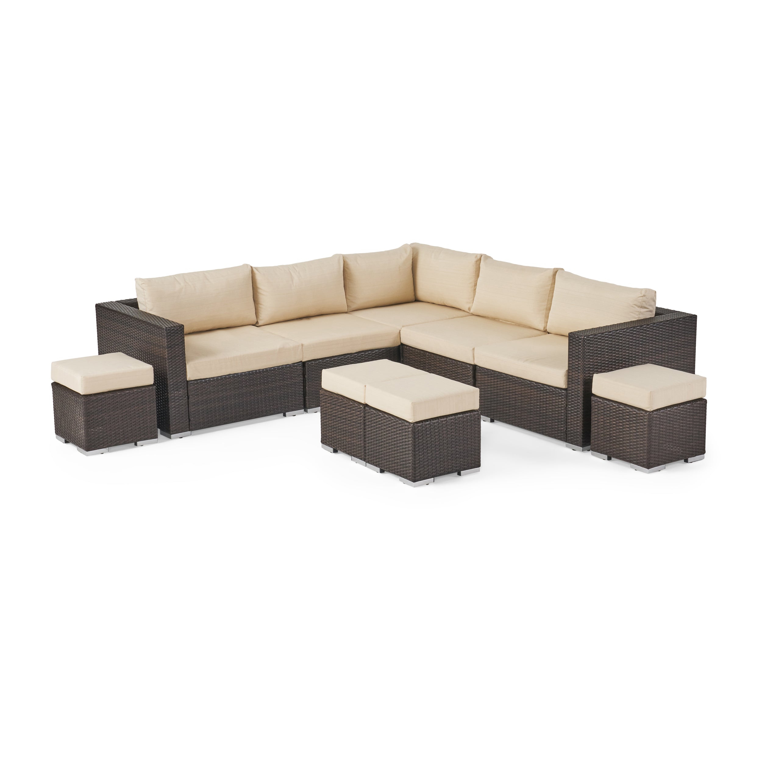 Tammy Rosa Outdoor 5 Seat Wicker Sectional Sofa Set with Aluminum Frame