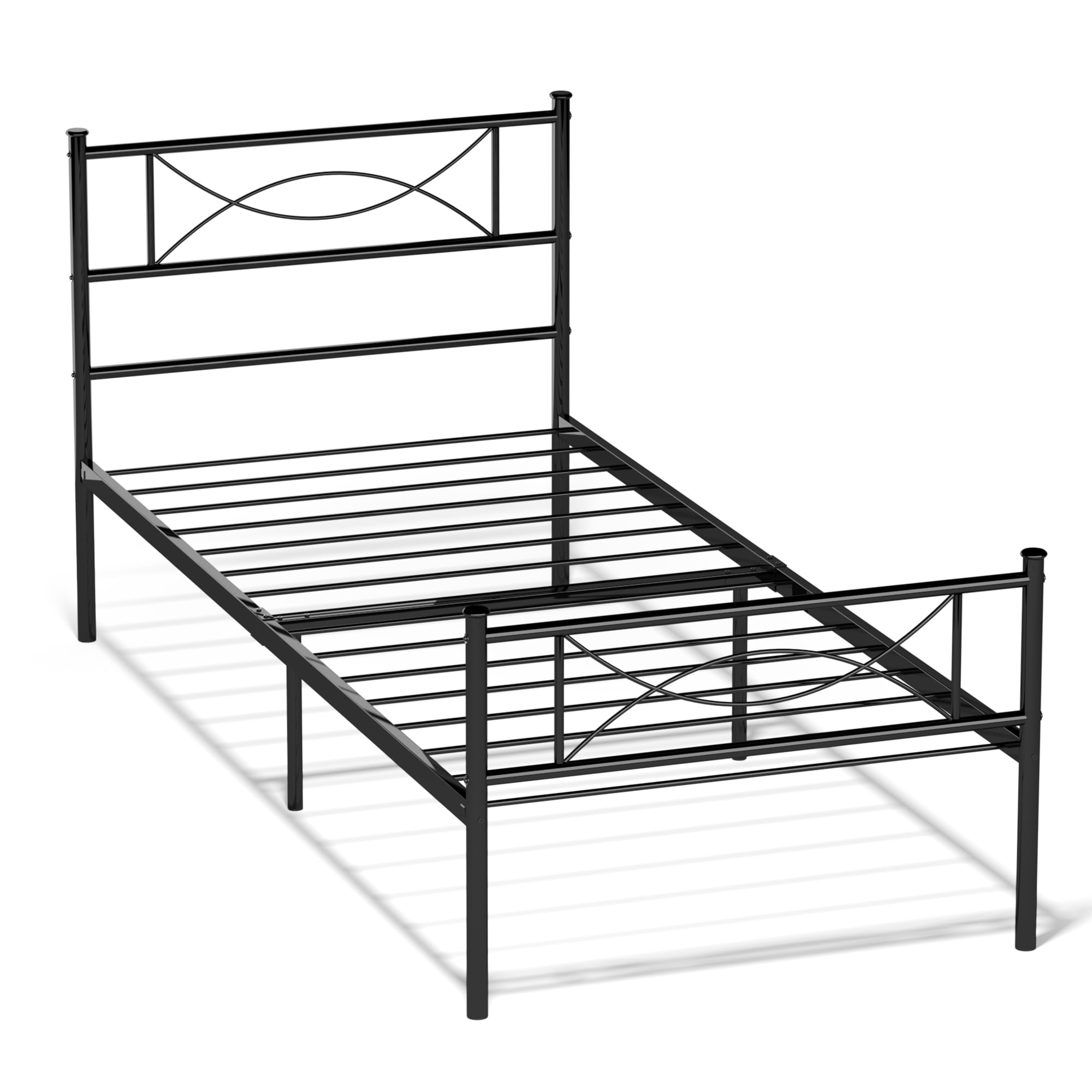 Teraves Single Metal Platform Bed Frame with Headboard for Kids Teens, Twin Size Kids Bed with Storage Space, Black