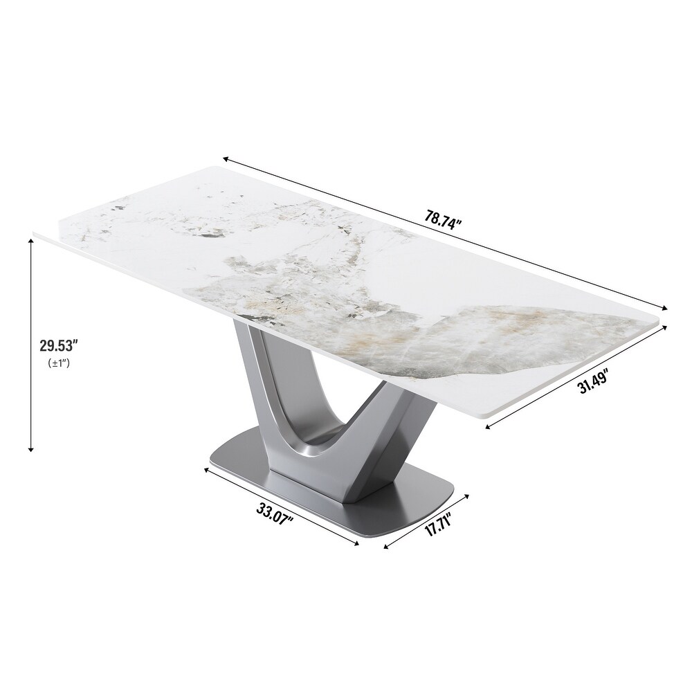 Classic Marble Dining Table Sintered StoneTable Top with Grey Pedestal