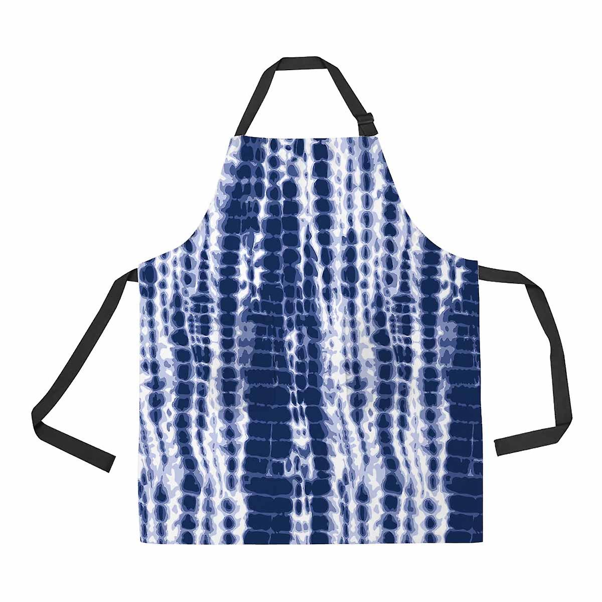 Indigo Blue Tie Dye Textile Editable Repeat Unisex Adjustable Bib Apron With Pockets For Commercial Restaurant And Home Kitchen Use