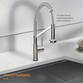 Glacier Bay Professional 33 in Farmhouse ApronFront 16G Double Bowl Workstation Stainless Steel Kitchen Sink with Spring Neck Faucet FSU1ZAS3321A0SA