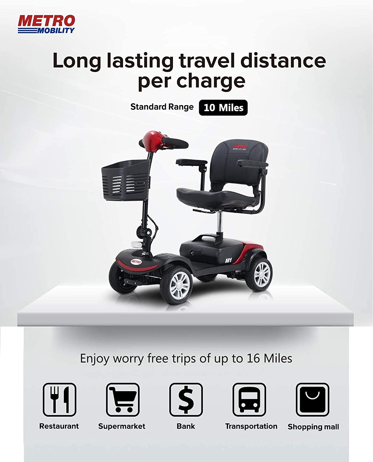 Leadzm Fold Mobility Scooter For Senior 4 Wheel Mobility Scooter Red