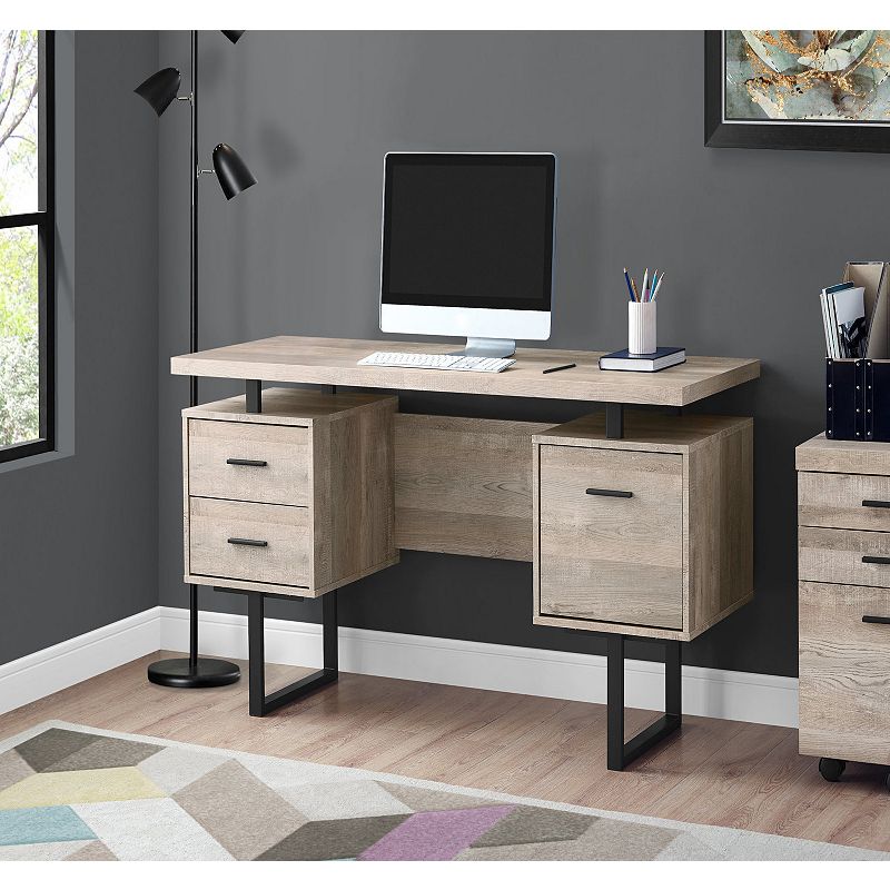 60 Taupe Brown and Black Contemporary Rectangular Computer Desk