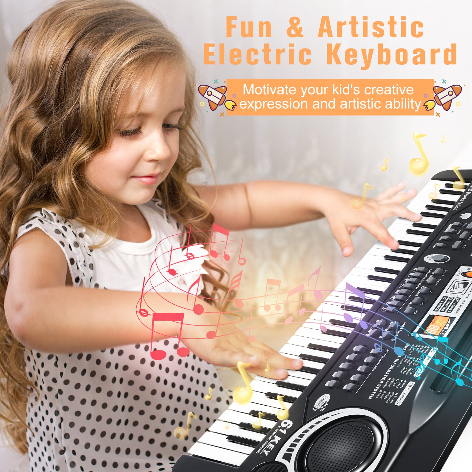 JUMPER 61 Keys Electronic Keyboard Piano Musical Keyboard Learning Piano Speaker Microphone Portable Recording Rechargeable Batteries Christmas Gift for Kids