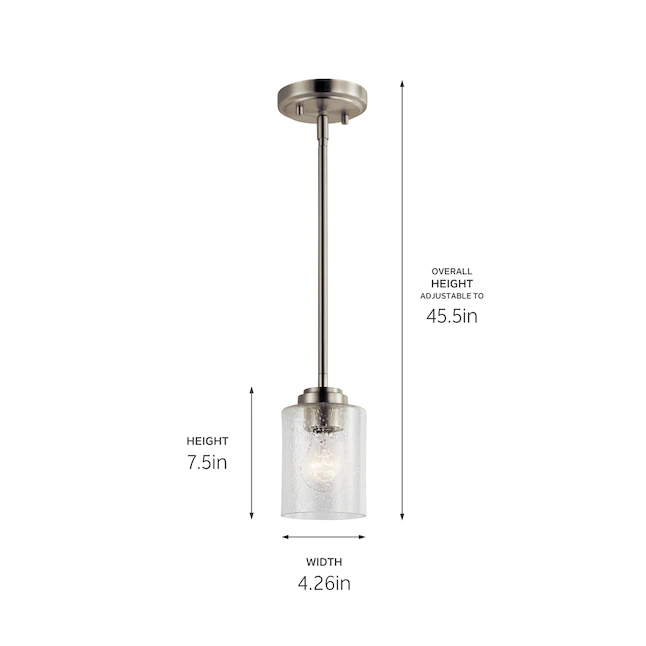 Kichler 44032NI Winslow Brushed Nickel Modern/Contemporary Seeded Glass Cylinder Mini Pendant Light