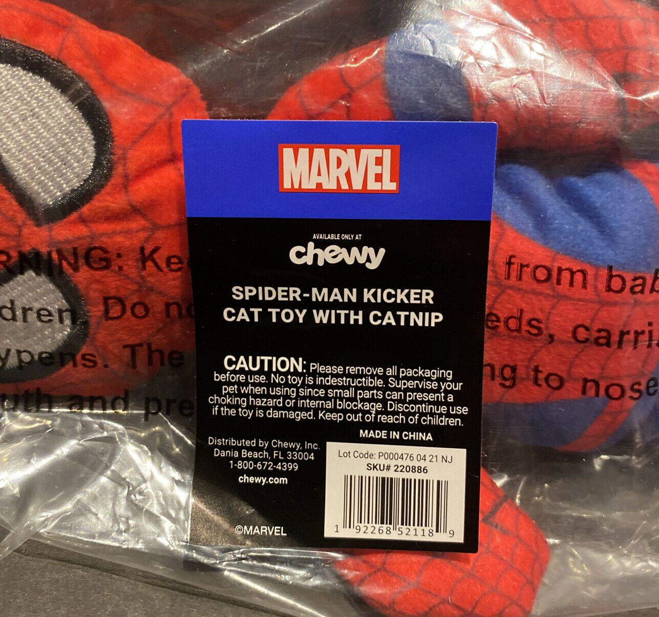 Chewy Marvel Spider-Man Kicker Cat Toy With Catnip 9”