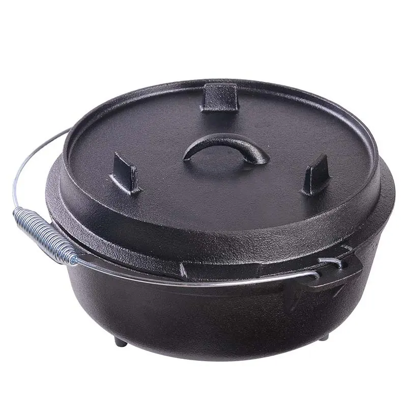 Outdoor Cooking Non Stick Griddle Wooden Box Packing Pan Cast Iron Dutch Oven Set