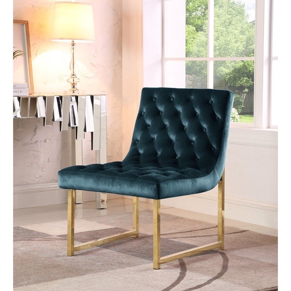 Chic Home Tatiana Tufted Velvet Upholstery Plush Cushion Brass Finished Accent Chair