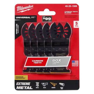 MW 1-38 in. Carbide Universal Fit Extreme Metal Cutting Multi-Tool Oscillating Blade (5-Pack) 49-25-1506