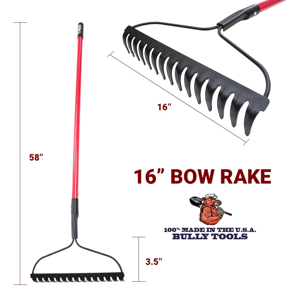 Bully Tools 92309 Bow Rake, 16", 58" Fiberglass Handle