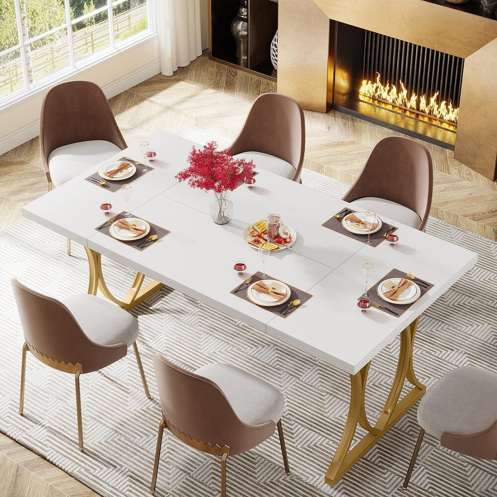 White Dining Table  63” L x 31” W x 30” H Modern Kitchen Table Dinner Table for 6 People Dinning Room Kitchen  Living Room