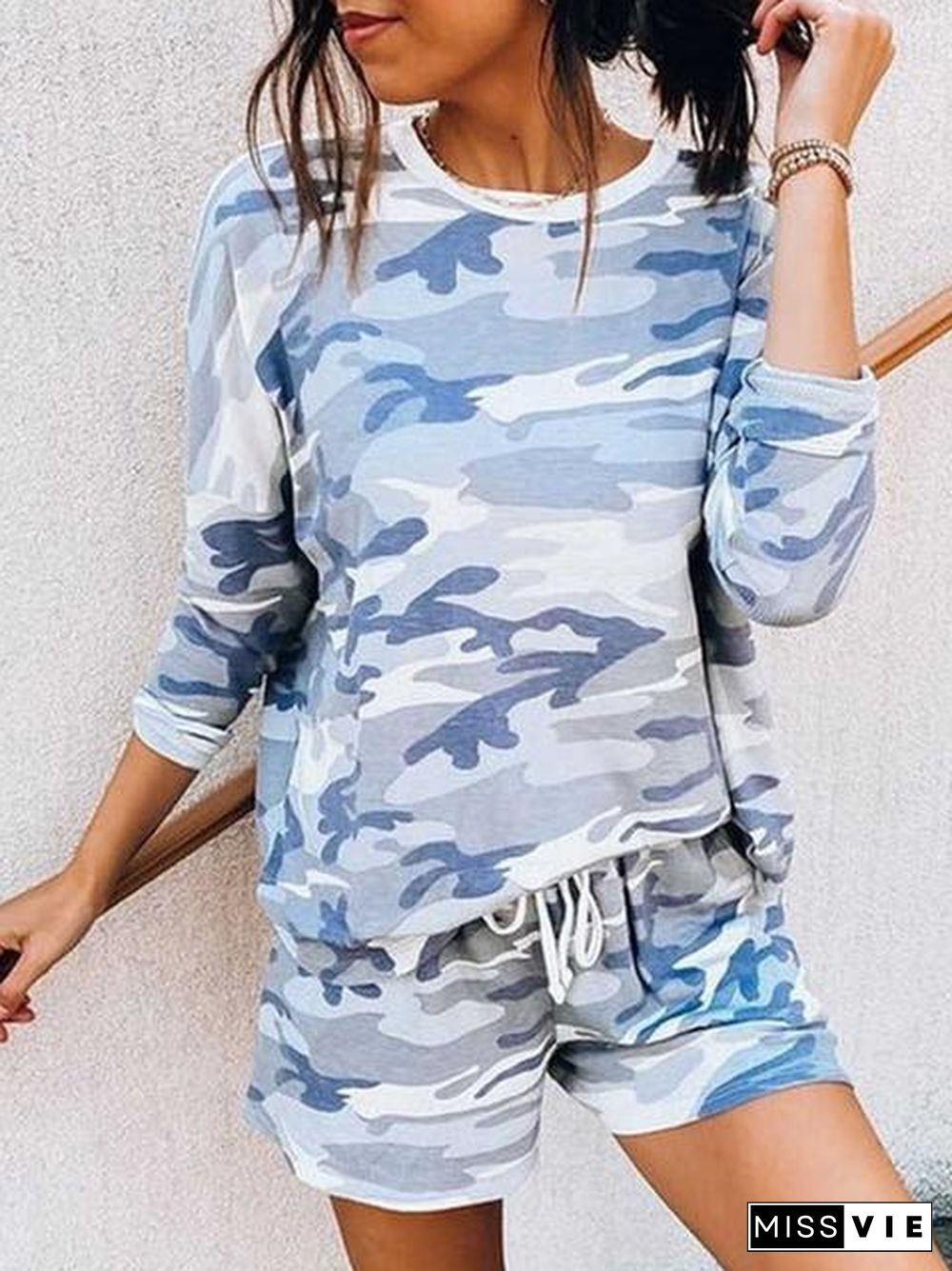 Camo Print T-Shirt And Shorts Set