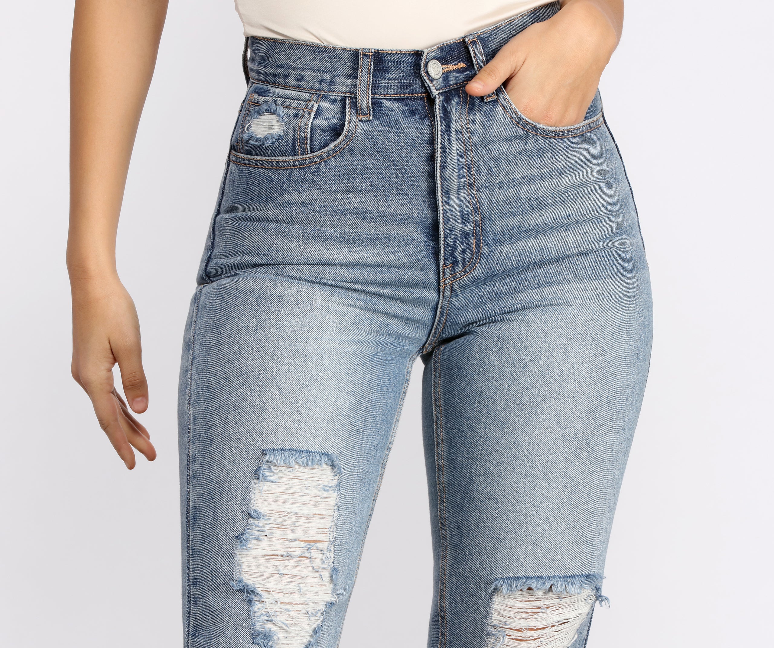 High Rise Cropped Distressed Jeans