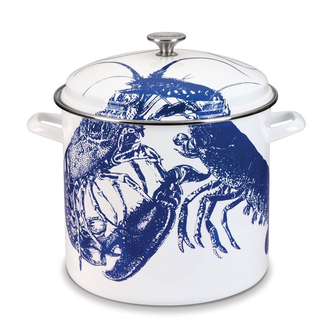 Cuisinart Caskata 16qt Enamel On Steel Stockpot With Cover Blue Lobster