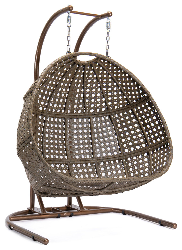 LeisureMod 2 Person Beige Wicker Double Hanging Egg Swing Chair   Tropical   Hammocks And Swing Chairs   by LeisureMod  Houzz