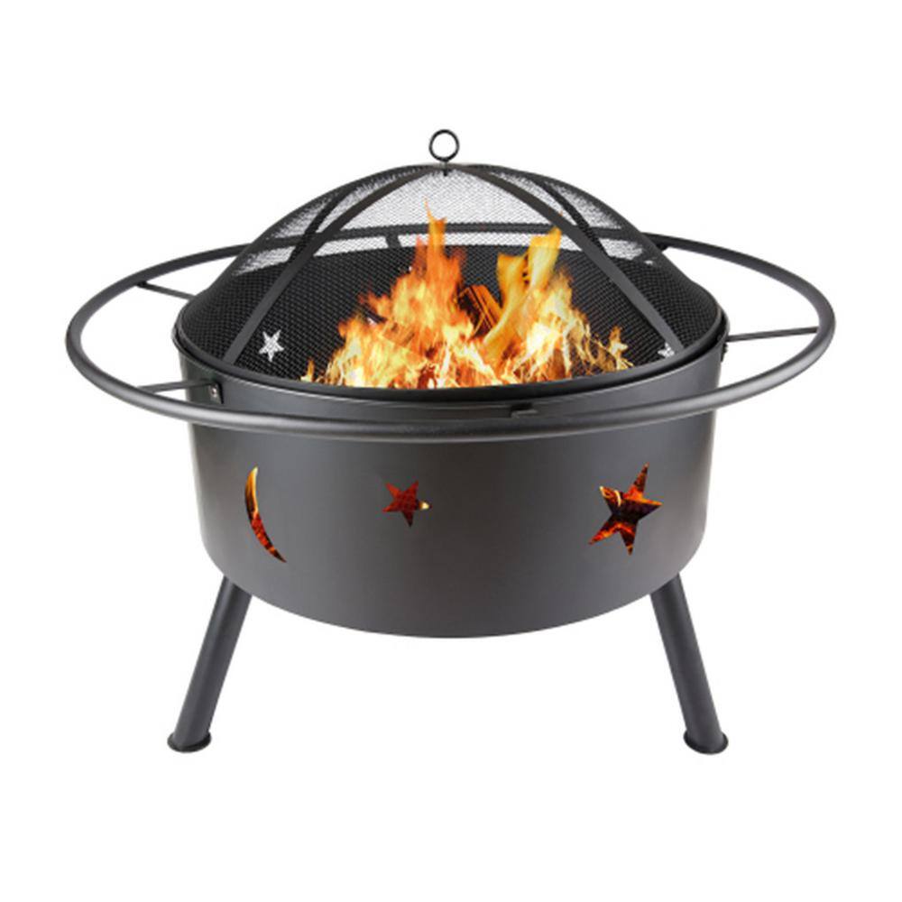 Afoxsos 32.08 in. W x 26.38 in. H Outdoor Powder Coated Iron Fire Pit with Barbecue Rack Cooking Grate and Fire Poker Round HDMX827