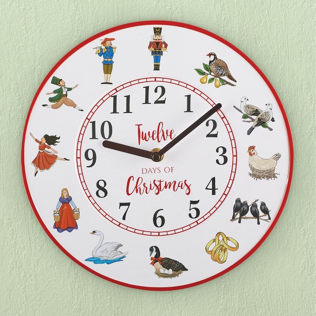 Collections Etc Battery Operated 12 Days Of Christmas Musical Wall Clock White