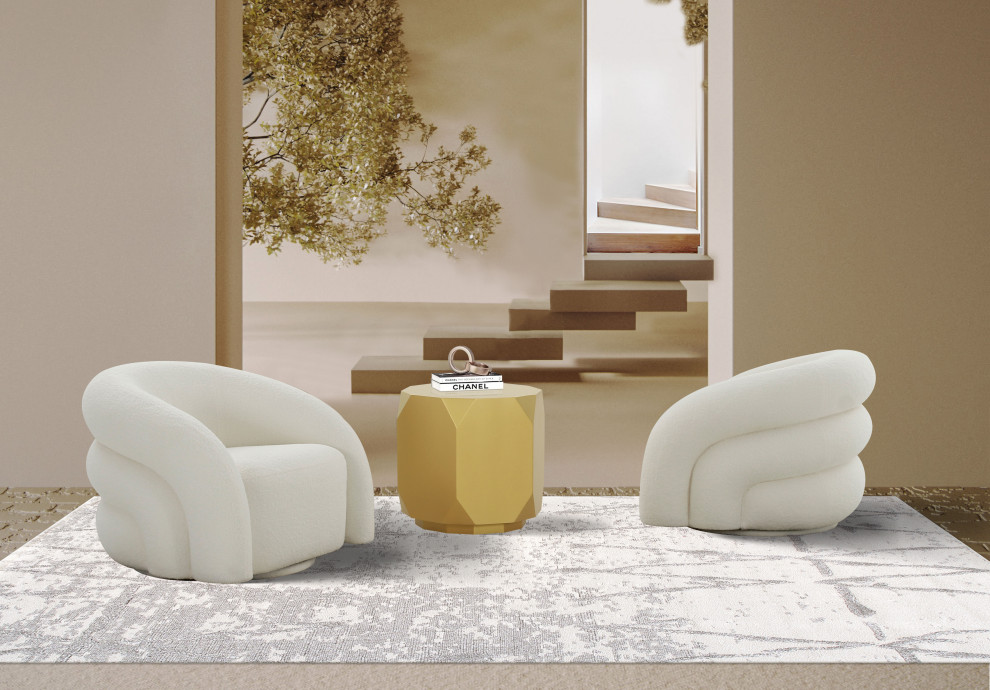 Azzurro Upholstered Swivel Loungechair  Ivory   Contemporary   Armchairs And Accent Chairs   by Pasargad Home  Houzz