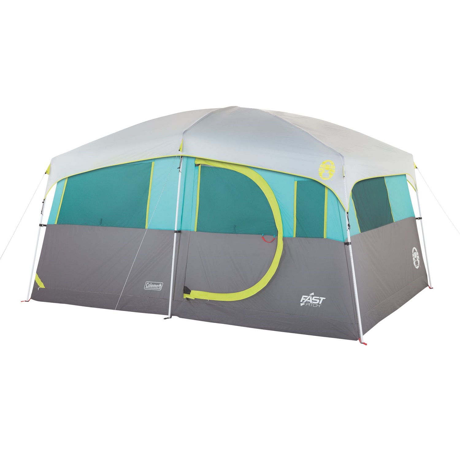 Coleman Tenaya Lake 8 Person Lighted Fast Pitch Cabin Tent， 1 Room， Teal