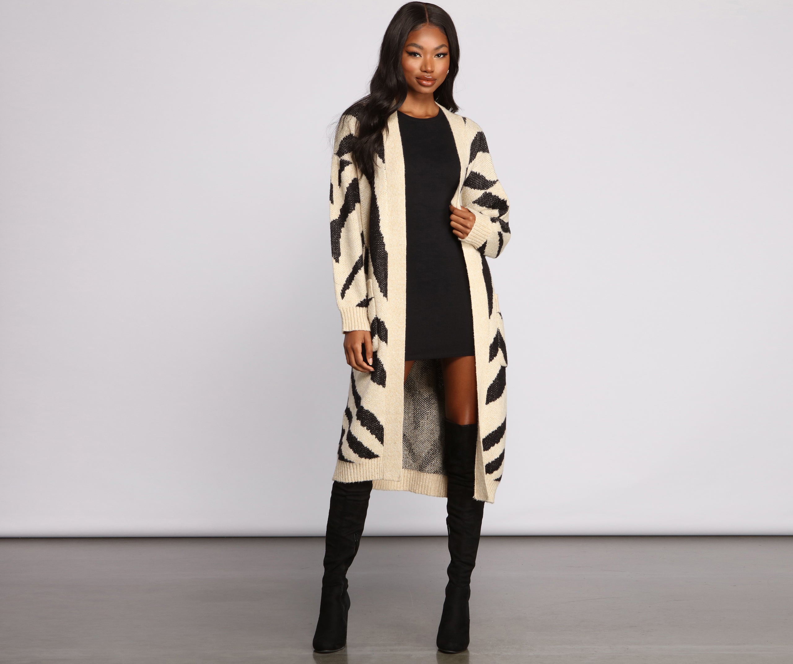 Zebra Print Long Line Cardigan