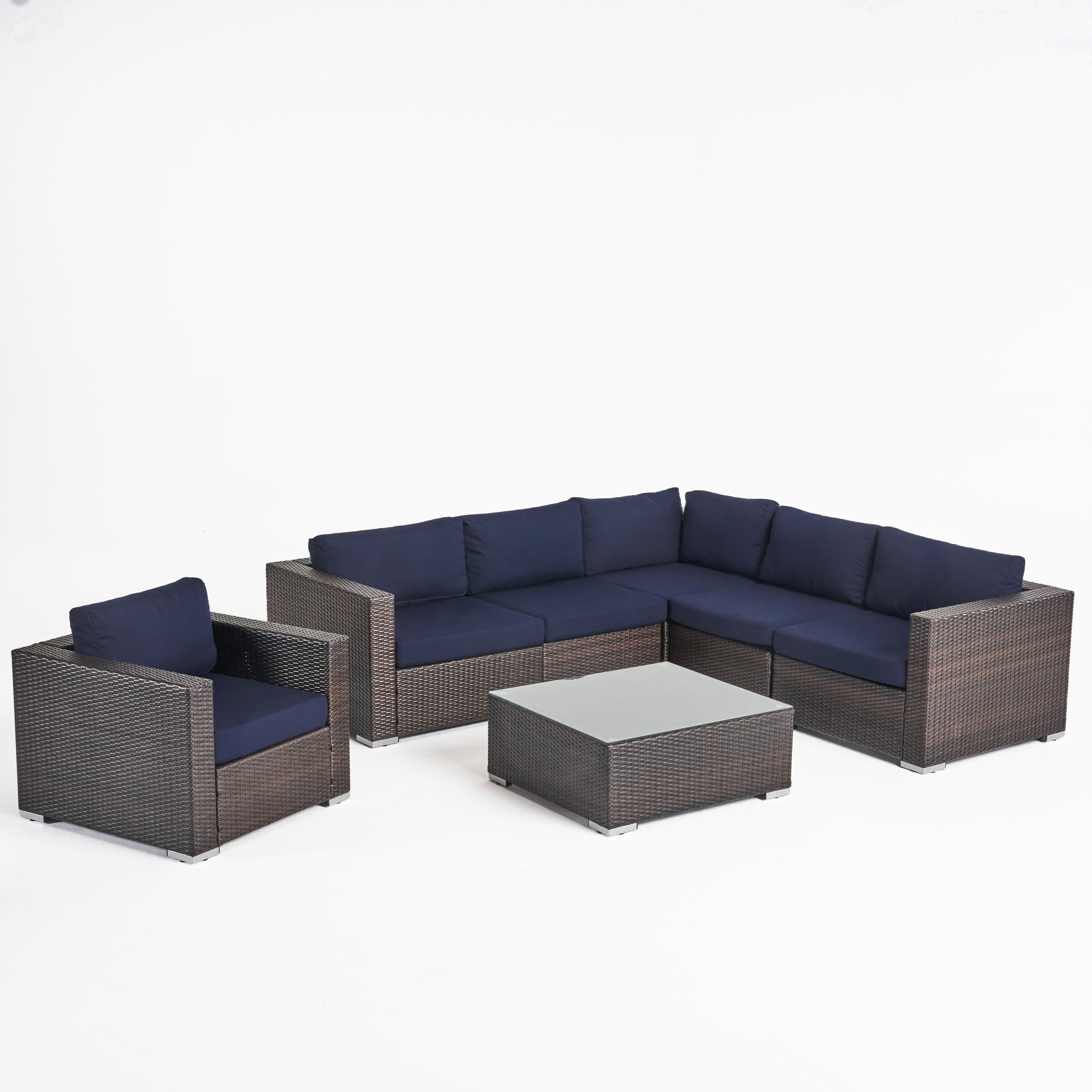 Kyra Outdoor 6 Seater Wicker Sectional Sofa Set with Sunbrella Cushions