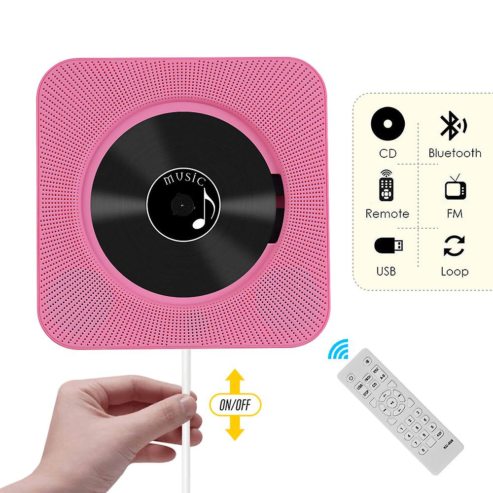 Portable Wall Mounted Cd Player Music Amplifier Audio Boombox With Remote Control Support Bt/ Usb/ Fm Modes Pink Uk Plug Pink Uk Plug