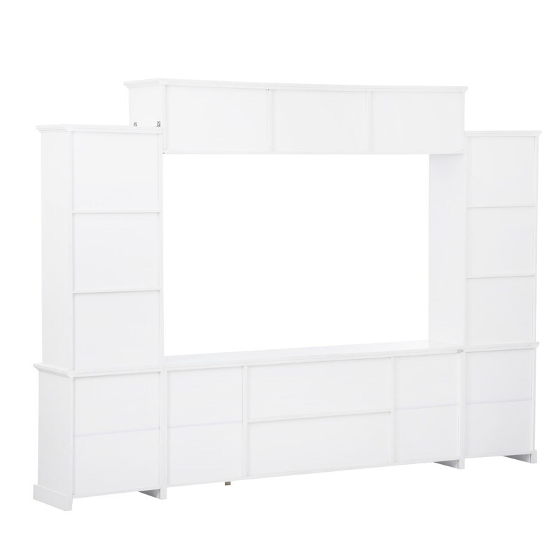 Minimalism Style Entertainment Wall Unit with Bridge  Modern TV Console Table  Multifunctional TV Stand with Tempered Glass Door