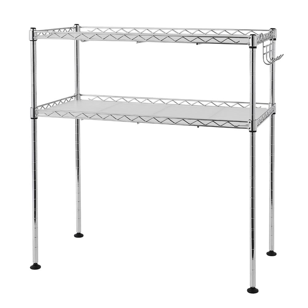 Ktaxon 2-Tier Adjustable Storage Shelving Unit Freestanding Microwave Oven Stand Rack Shelf Kitchen Baker's Rack with 4 Side Hooks Over the Counter and Cabinet Organizer