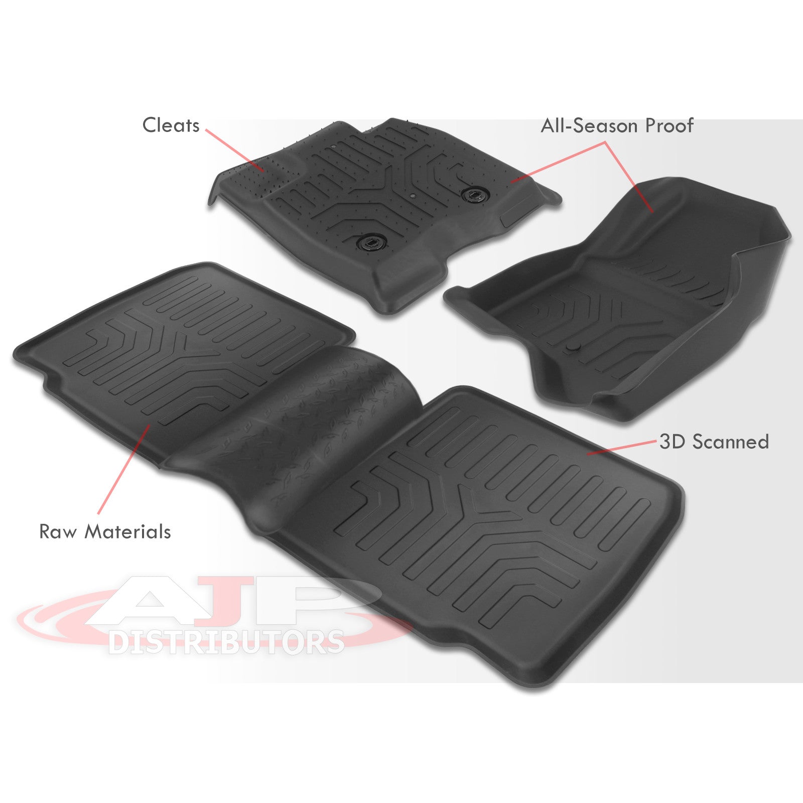 AJP Distributors 3-Piece All Weather Season Guard Protection Heavy Duty 3D Molded TPE Rubber Floor Mats Liner Black Front Rear Set Compatible/Replacement For Explorer U502 SUV 2017 2018 2019 17 18 19