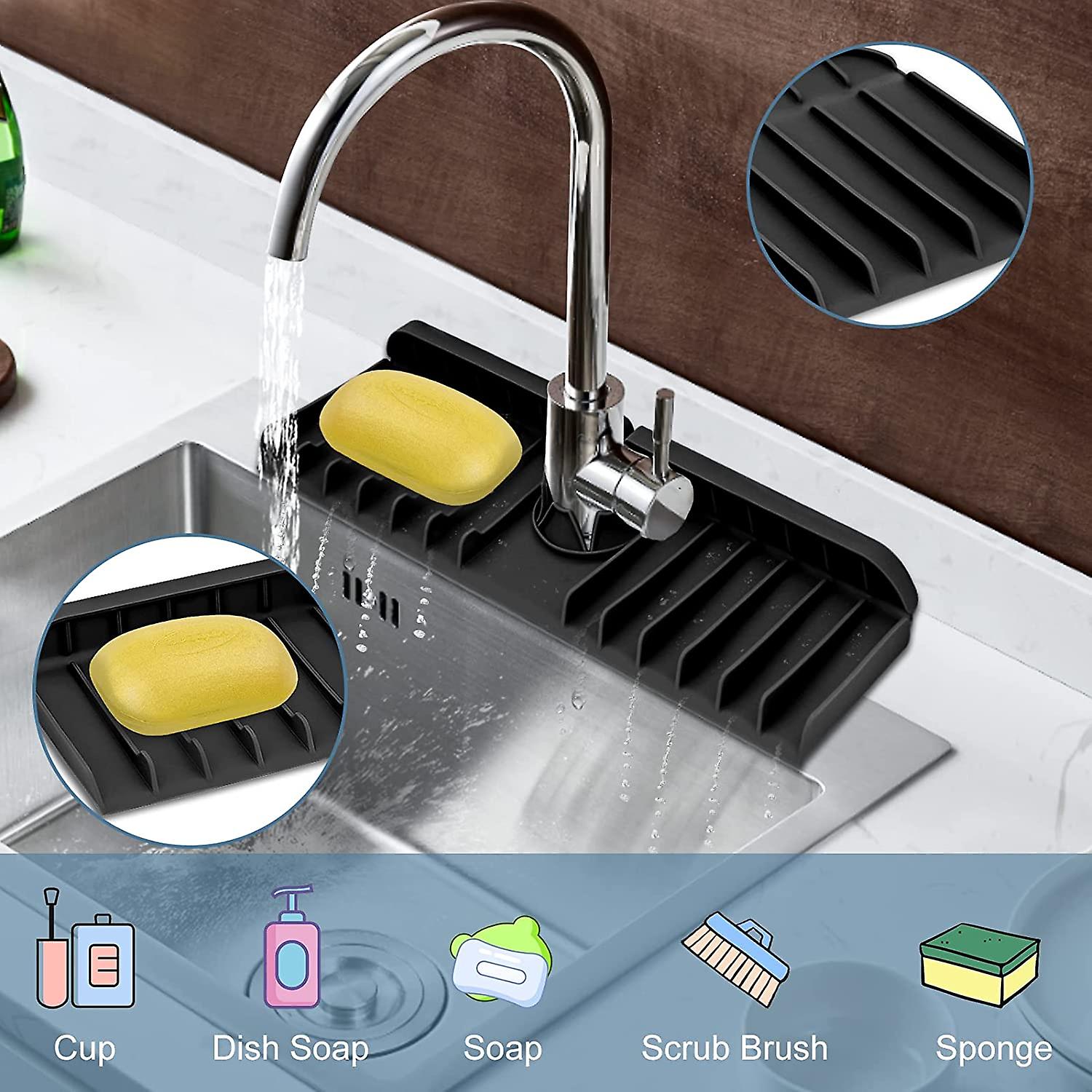 Kitchen Sink Splash Guard， Silicone Sink Faucet Mat， Sink Draining Pad Behind Faucet， Kitchen Sink Accessories， Faucet Absorbent Mat， Bathroom Faucet