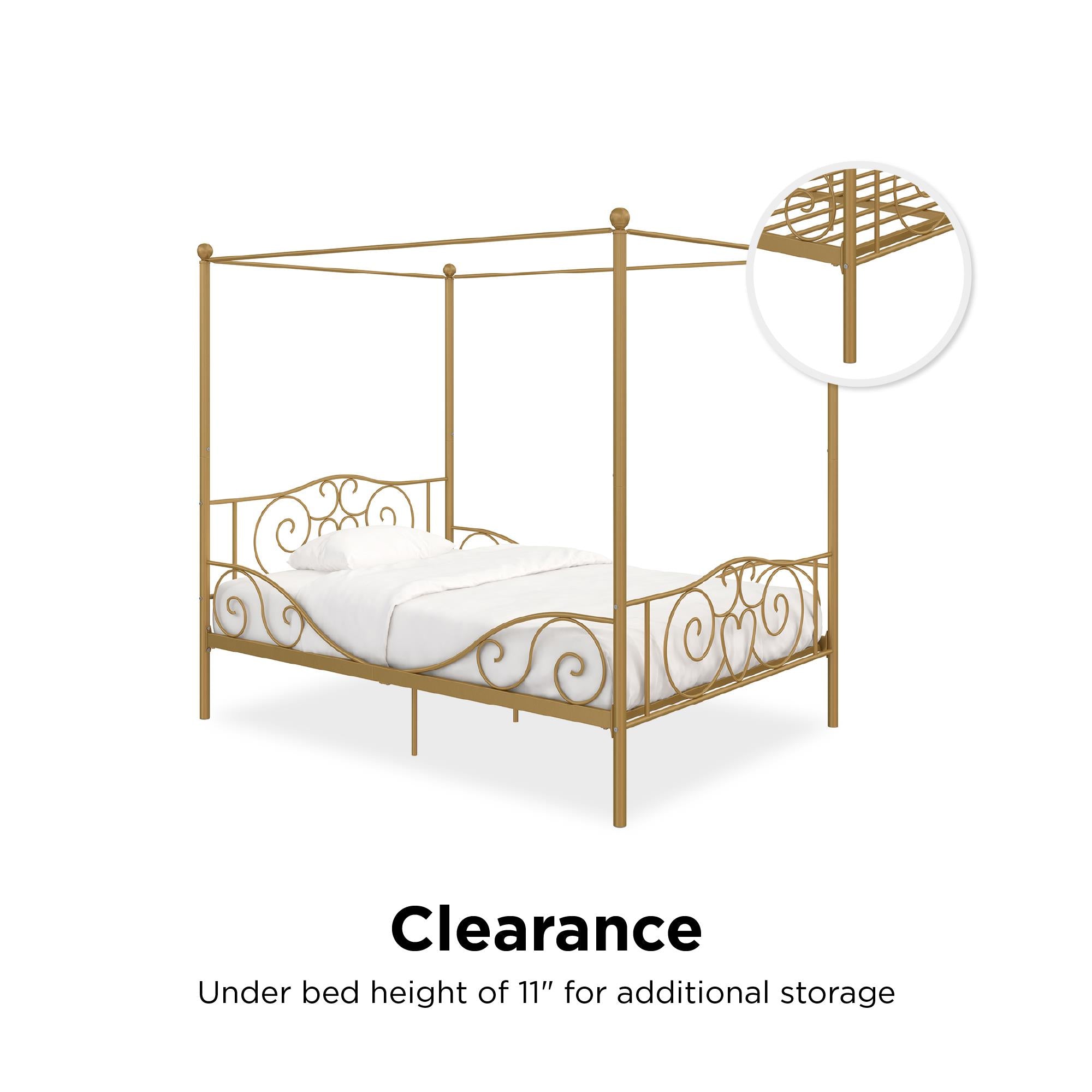 Elm & Oak Metal Canopy Kids Poster Bed, Full, Gold