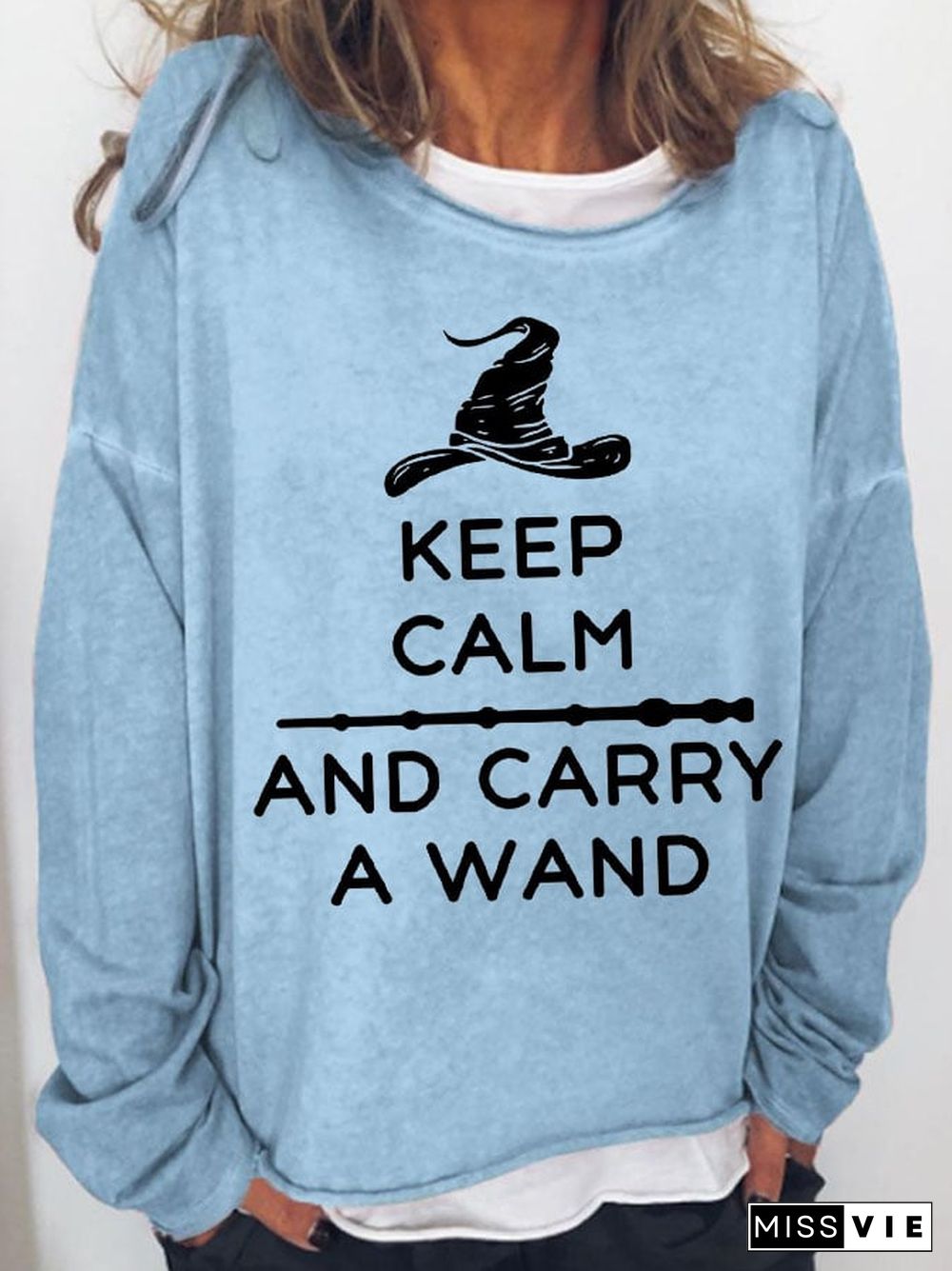 Women's Keep Calm & Carry a Wand Print Long Sleeve Sweatshirt