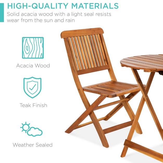 Best Choice Products 3 piece Acacia Wood Bistro Set Folding Patio Furniture W 2 Chairs Table Teak Finish Natural